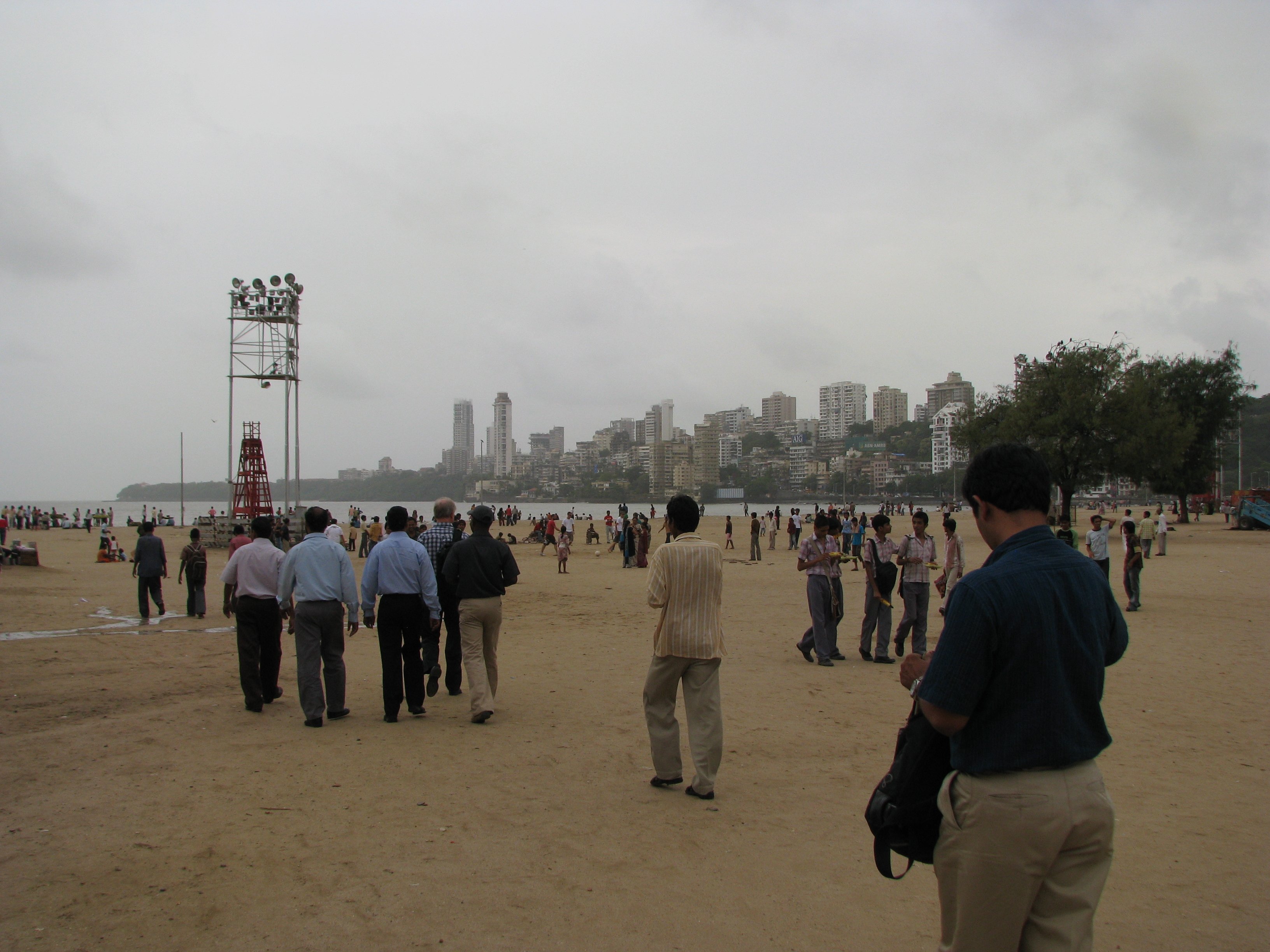 Monsoon rain clouds gathering over Chowpatty beach in Mumbai as the southwest monsoon advances toward the city