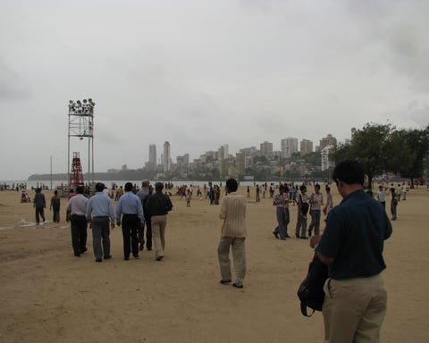 Monsoon rain clouds gathering over Chowpatty beach in Mumbai as the southwest monsoon advances toward the city