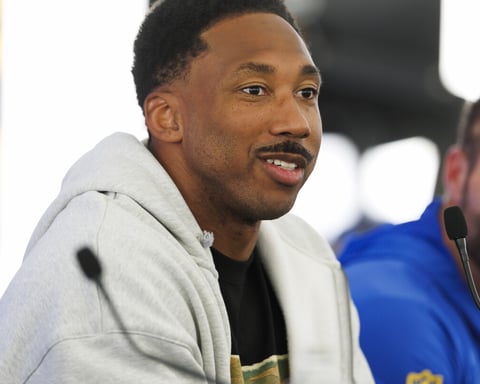 Myles Garrett in Los Angeles Rams jersey at OTA Woodland Hills California June 2026