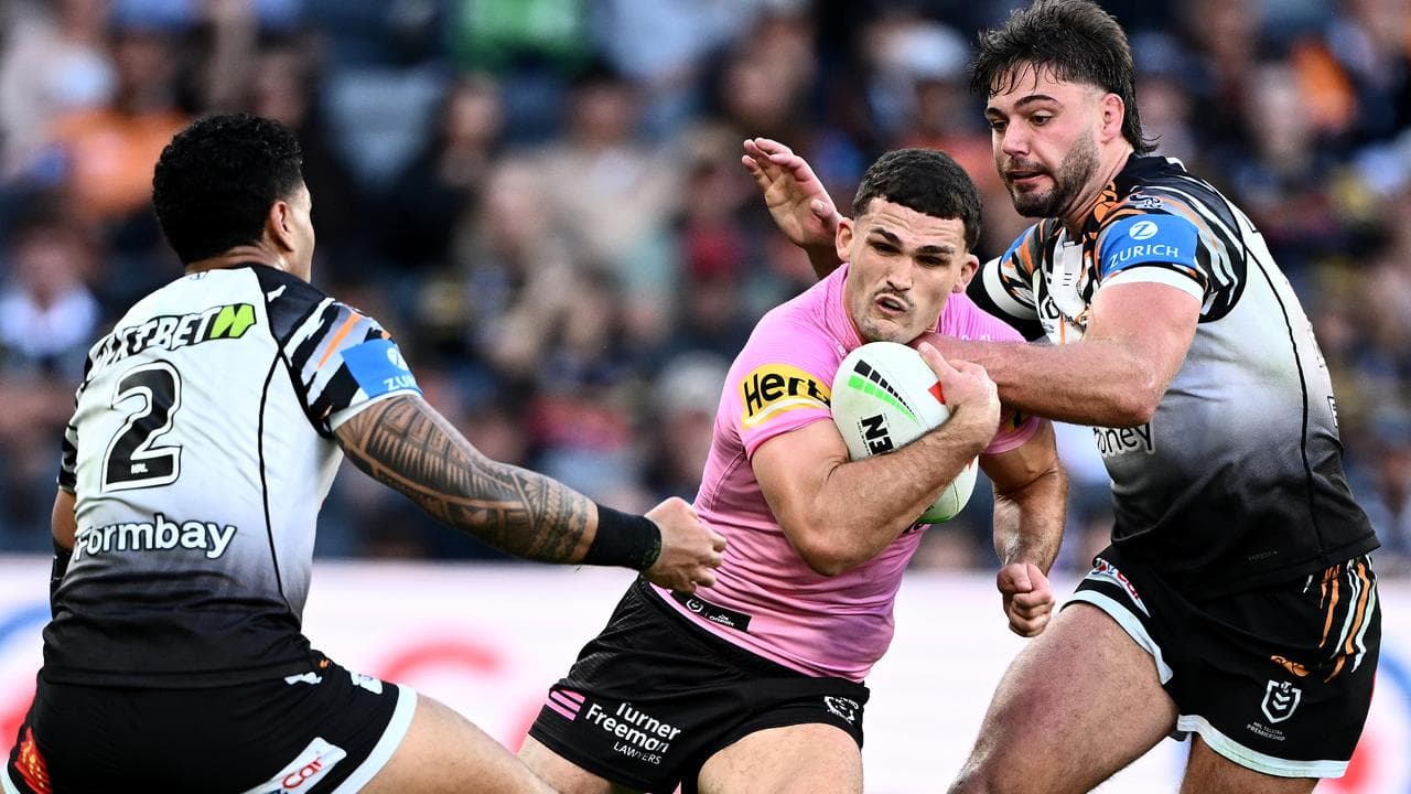 Nathan Cleary Penrith Panthers halfback in action against Wests Tigers at CommBank Stadium NRL round 14 2026