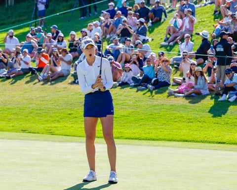 Nelly Korda reacts after winning the 2026 US Women's Open at Riviera Country Club