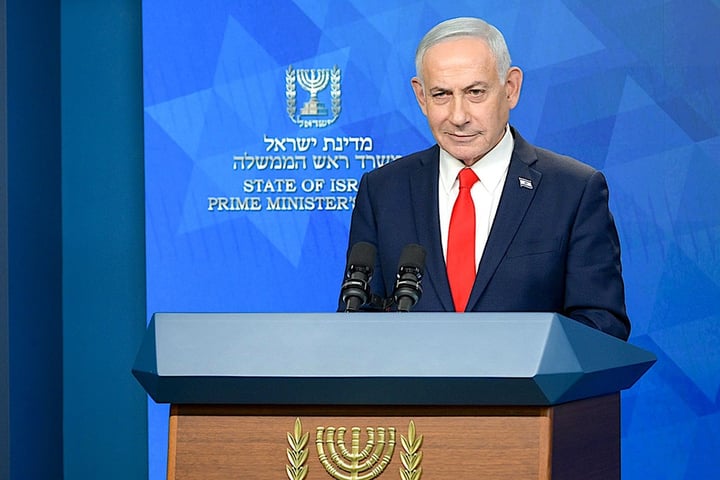 Israeli Prime Minister Benjamin Netanyahu speaks to reporters about the US-Iran agreement on June 15, 2026