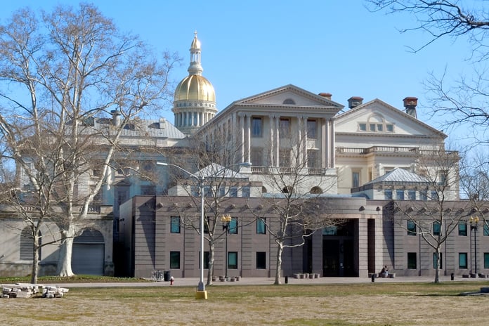 New Jersey State House exterior in Trenton where the attorney general announced the Lucchese gambling ring guilty pleas