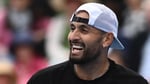 Nick Kyrgios serving at the BOSS Open Stuttgart 2026 against Corentin Moutet
