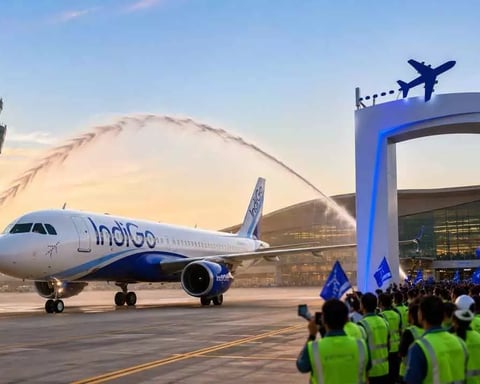 An IndiGo aircraft at the inaugural commercial flight at Noida International Airport Jewar on June 15 2026