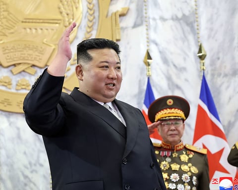 North Korean paramilitary forces march during a military parade at Kim Il Sung Square in Pyongyang