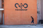 The NSO Group logo on a wall at a company branch in Israel
