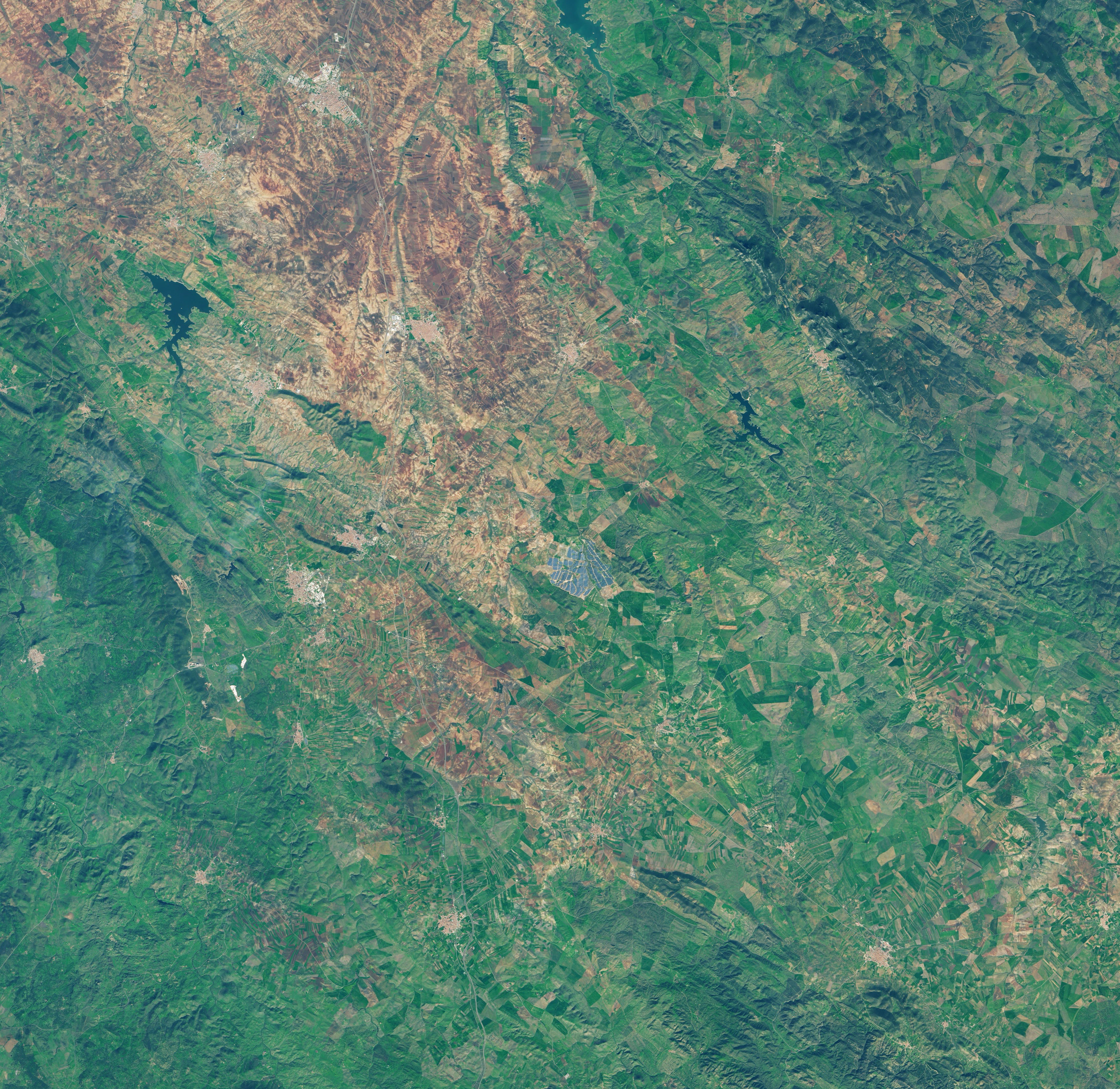 NASA Landsat 8 satellite image of the Nunez de Balboa photovoltaic plant in Extremadura, Spain