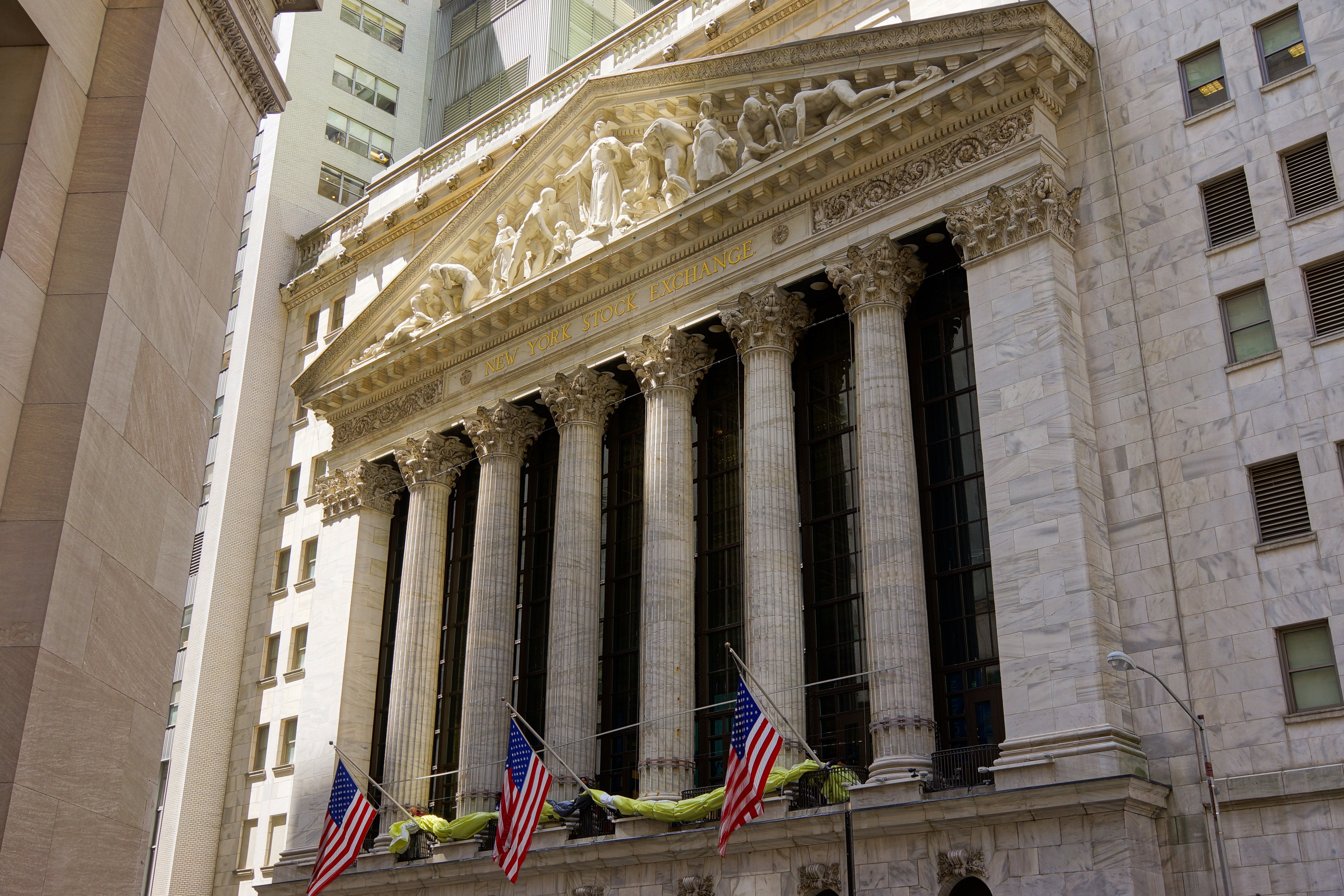 The New York Stock Exchange building on Wall Street in lower Manhattan