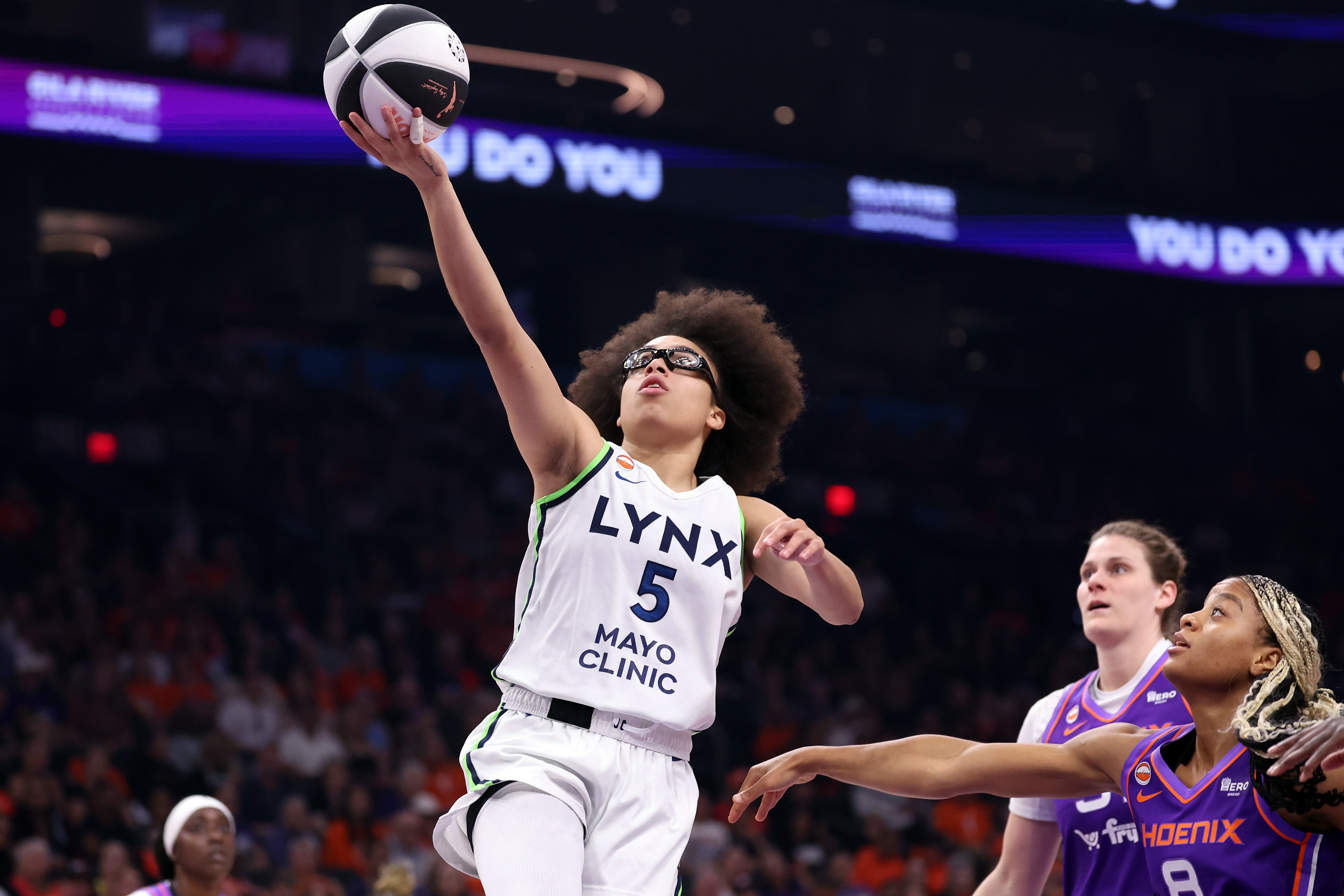Olivia Miles of the Minnesota Lynx shoots a layup against the Phoenix Mercury on June 1, 2026