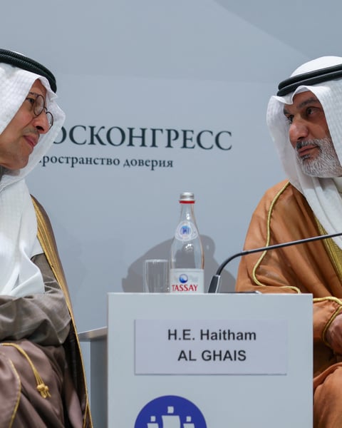 Saudi Energy Minister Prince Abdulaziz bin Salman and OPEC Secretary-General Haitham Al Ghais at SPIEF ahead of July 2026 output decision