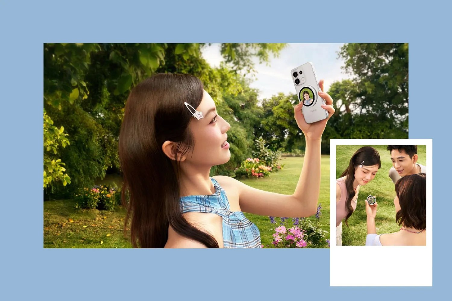 OPPO Bubble AMOLED screen showing live rear camera preview for selfie shooting