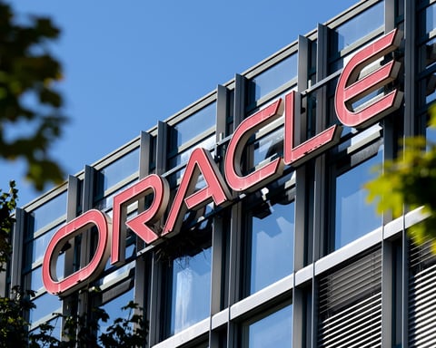 Oracle signage as the company cuts 21,000 jobs and cites its own AI adoption