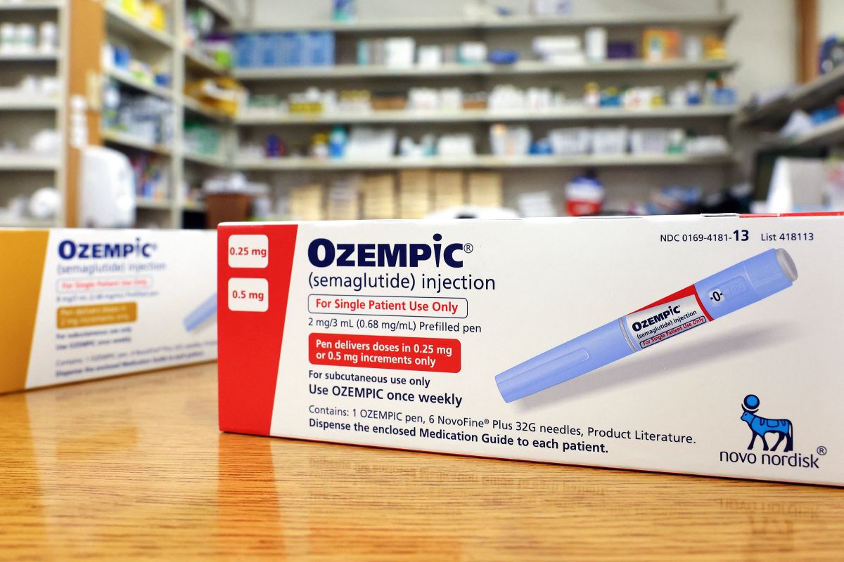 An Ozempic injection pen, a GLP-1 drug linked in a study to lower breast cancer risk