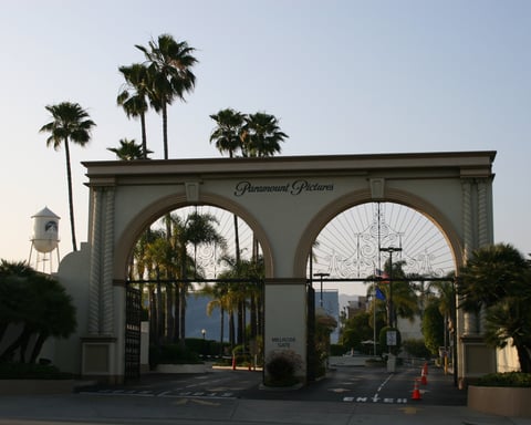 The Melrose Gate of Paramount Pictures studios in Los Angeles, as California weighs a lawsuit to block the Warner Bros. Discovery takeover