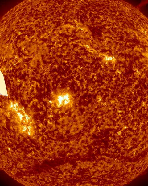 NASA's Parker Solar Probe spacecraft flying through the Sun's corona during its record-breaking perihelion approach