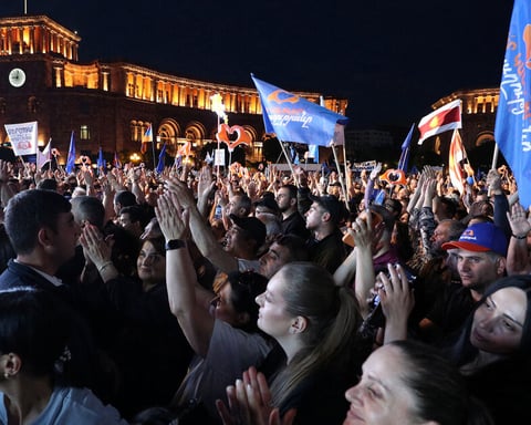 Armenian Prime Minister Nikol Pashinyan speaks at a Civil Contract party rally in Yerevan ahead of Armenia parliamentary elections June 2026