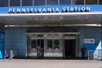 The southwest entrance to New York Penn Station beneath Madison Square Garden, the station set for an 8 billion dollar rebuild