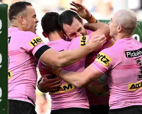 Penrith Panthers players celebrate record 68-0 win over Wests Tigers at CommBank Stadium NRL 2026