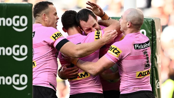 Penrith Panthers players celebrate record 68-0 win over Wests Tigers at CommBank Stadium NRL 2026