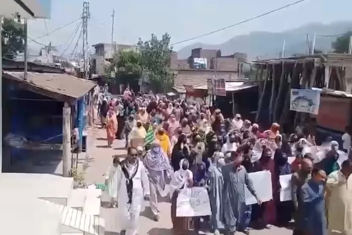 Protesters gathered during demonstrations in Pakistan-occupied Kashmir's Rawalakot district in June 2026