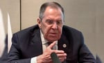 Russian Foreign Minister Sergey Lavrov during a press conference amid controversy over Politico Europe's refusal to publish his article