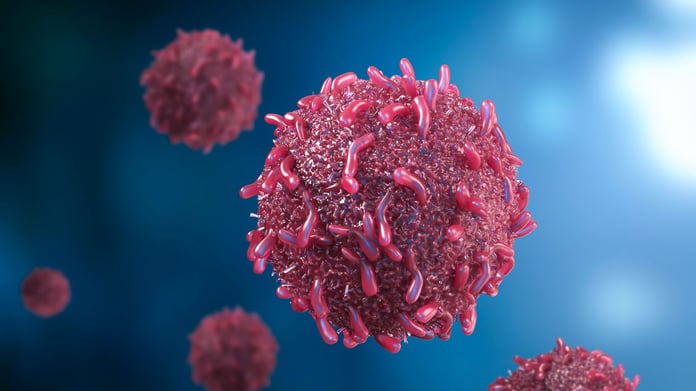 Cancer cells under microscope representing cytokine release syndrome POLB 001 TOPICAL trial