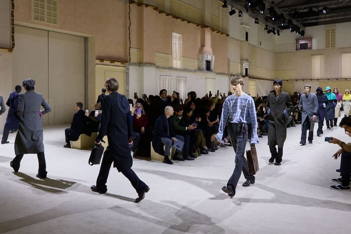Prada men's A/W 2026 runway look from Milan, setting the tone for the SS27 season