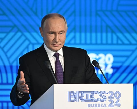 Vladimir Putin speaking at BRICS multilateral summit in Kazan Russia