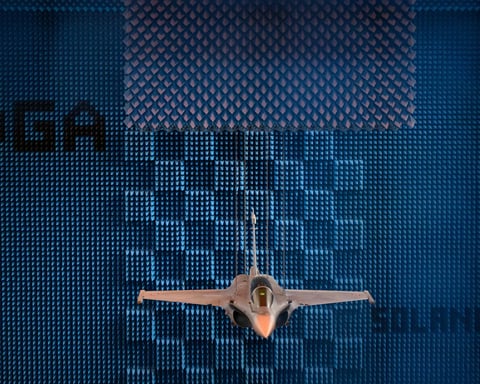A Dassault Rafale F4 fighter aircraft on display in France