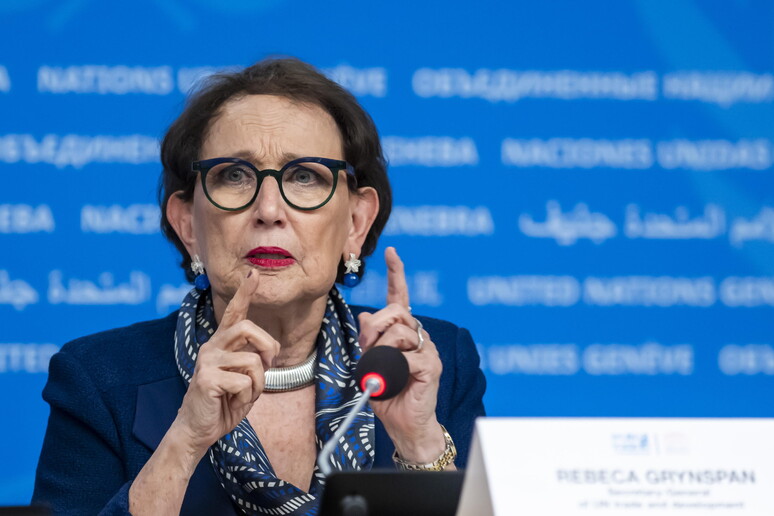 Rebeca Grynspan, Costa Rica's candidate for UN Secretary-General, at a press conference in 2025