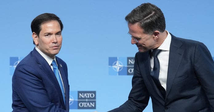 US Secretary of State Marco Rubio and NATO Secretary-General Mark Rutte at NATO foreign ministers meeting in Helsingborg Sweden 2026