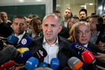 Bulgarian Prime Minister Rumen Radev speaks to reporters at his party headquarters in Sofia after the April 2026 election