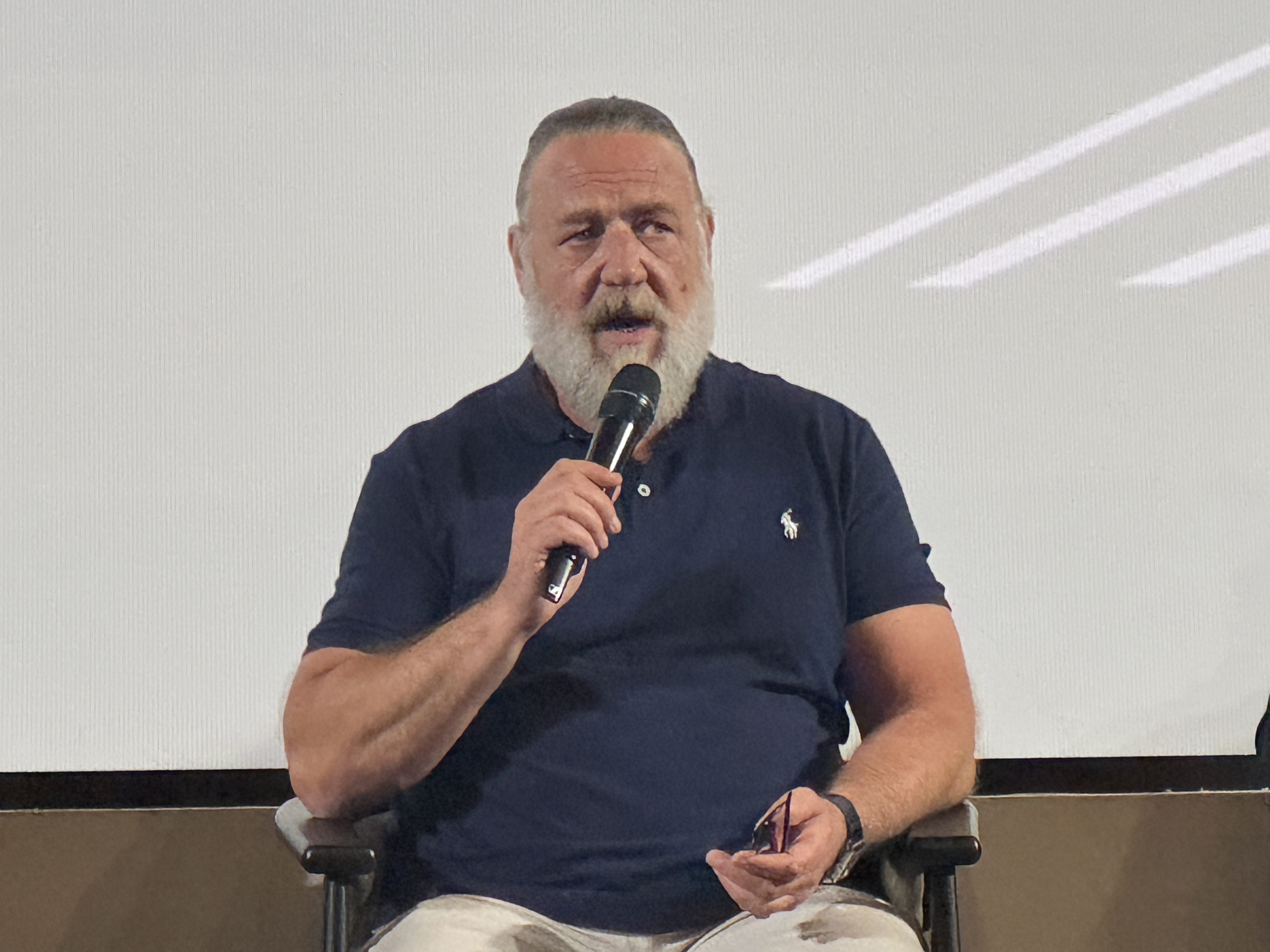 Russell Crowe photographed at the Taormina Film Festival in June 2026 while promoting Bear Country