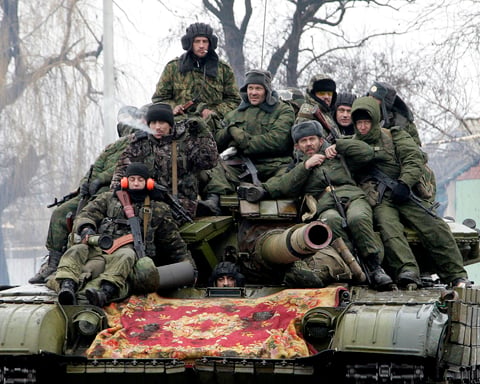 Russian troops during offensive operations after Moscow claimed control of Kutuzovka in the Donetsk People's Republic