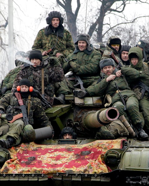 Russian troops during military operations after Moscow claimed control of Kutuzovka in the Donetsk People's Republic