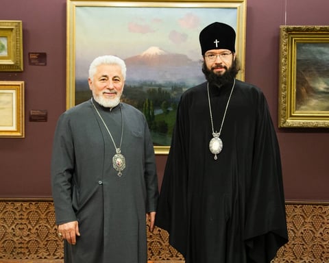 Metropolitan Anthony of Volokolamsk and Armenian Archbishop amid Russia-EU church tensions in Yerevan