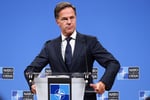 NATO Secretary General Mark Rutte speaks at a press conference at NATO headquarters in Brussels