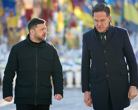 NATO Secretary General Mark Rutte and Ukrainian President Volodymyr Zelenskyy at press conference in Kyiv June 3 2026