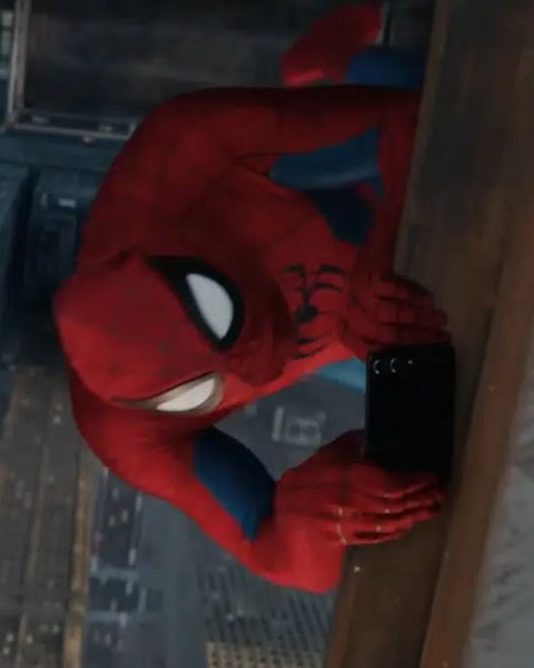 Spider-Man holding a Samsung Galaxy Z Flip in Spider-Man Brand New Day partnership campaign