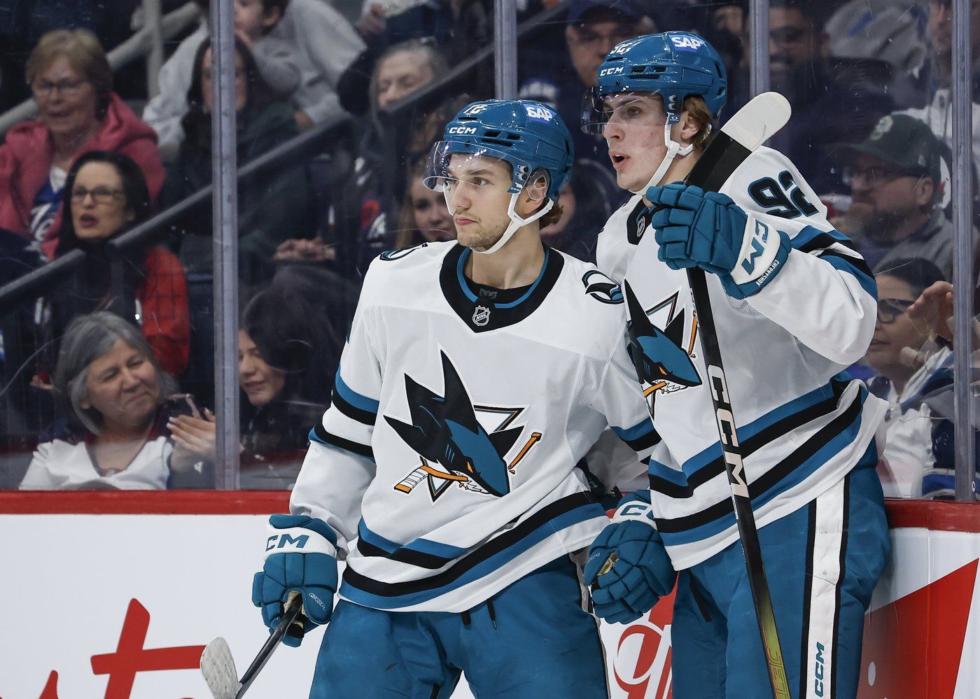 San Jose Sharks draft table at the 2026 NHL Draft at KeyBank Center in Buffalo after selecting three first-round picks