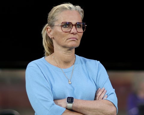 Sarina Wiegman looks dejected after England's 4-0 defeat to Spain in Women's World Cup qualifying