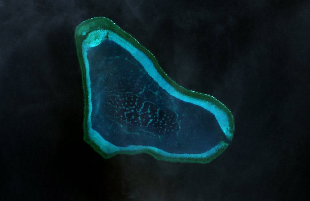 Landsat satellite image of Scarborough Shoal and its lagoon in the South China Sea