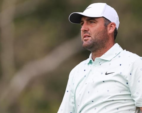 Scottie Scheffler reacts during the Memorial Tournament 2026 at Muirfield Village Golf Club