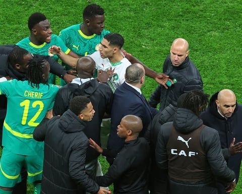 Senegal and Morocco players clash during the 2026 Africa Cup of Nations final