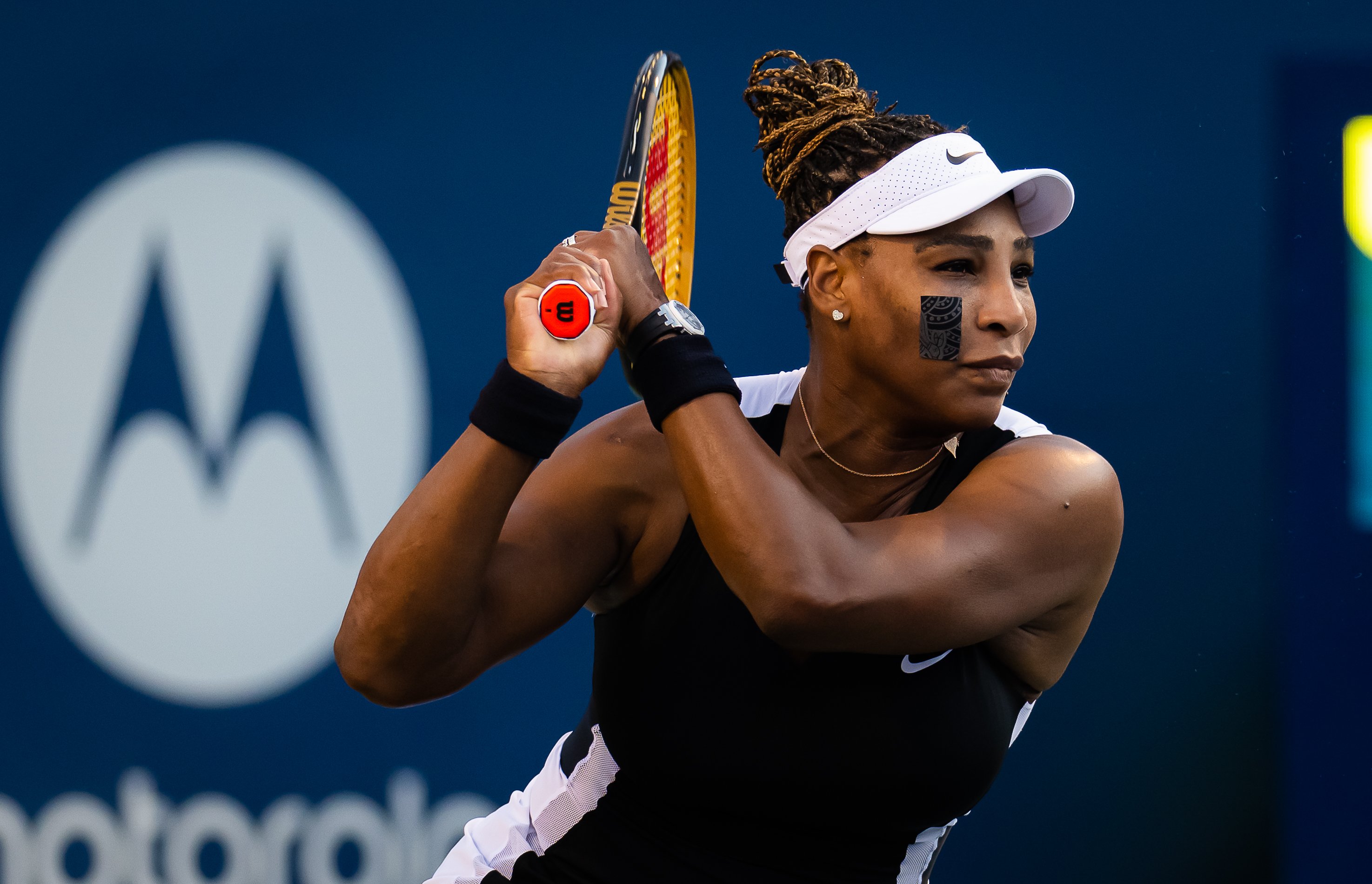 Serena Williams on court during her WTA doubles return in 2026