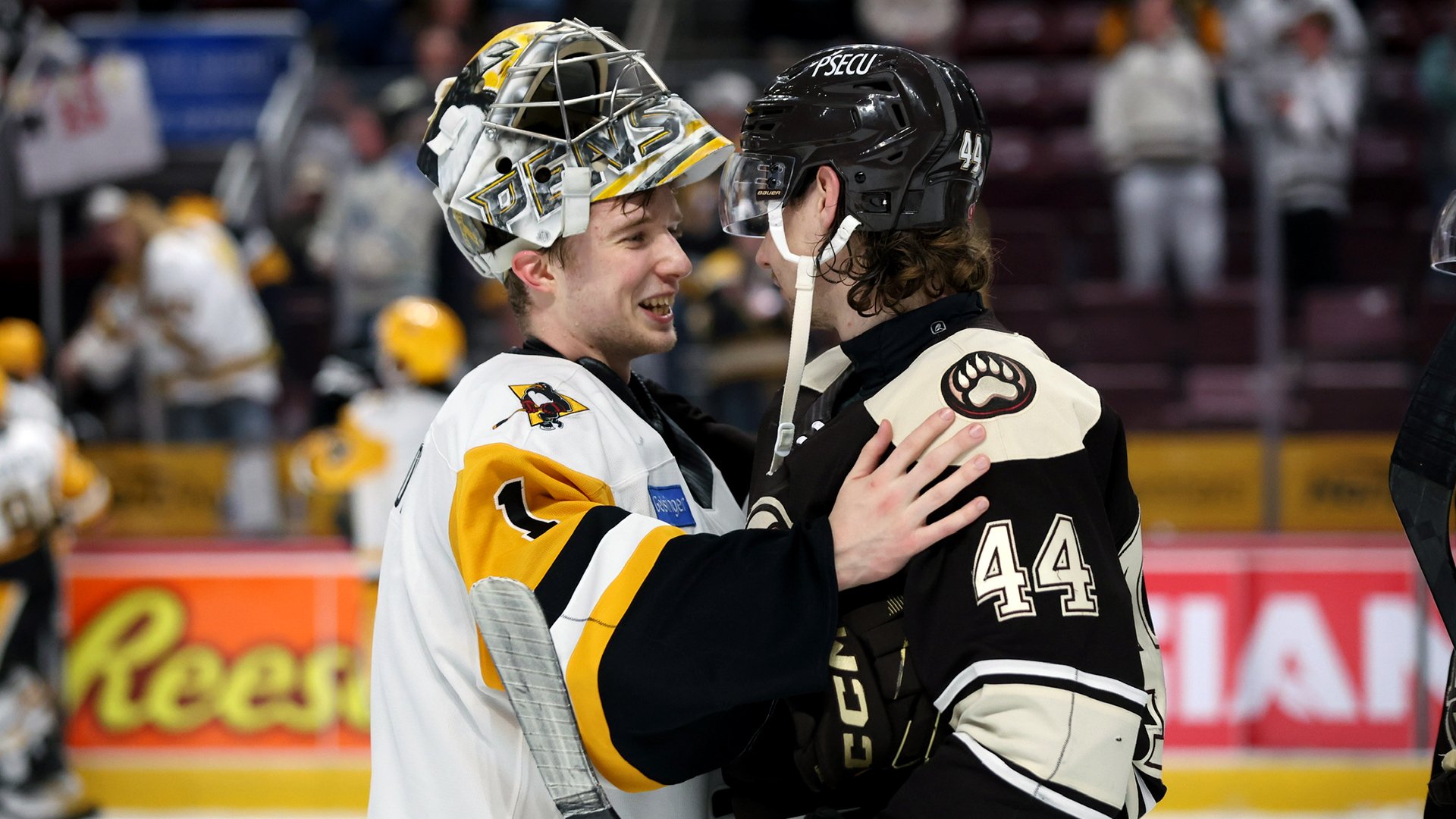 Sergei Murashov goes through the playoff handshake line after Wilkes-Barre Scranton eliminated Hershey Bears in AHL playoffs 2026