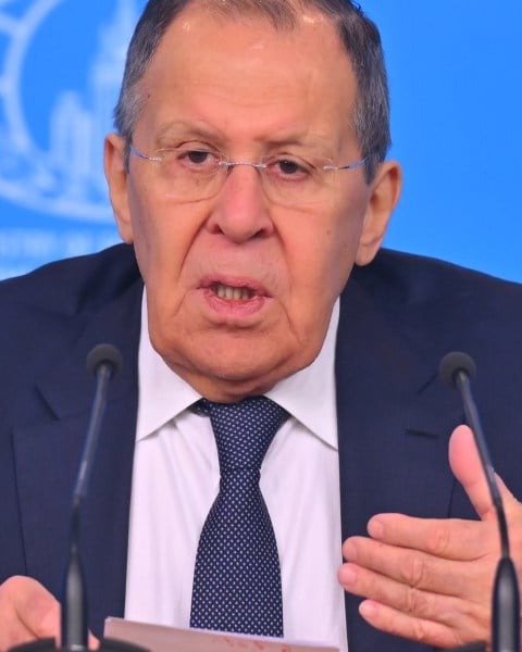 Russian Foreign Minister Sergey Lavrov speaks at a press conference in Moscow, January 2026