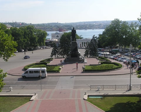 Nakhimov Square in Sevastopol, Crimea, the city at the centre of Ukraine's 40-day drone pressure campaign and now under a state of emergency