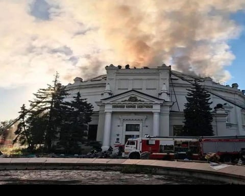 Firefighters extinguish a fire at the Defense of Sevastopol 1854-1855 Panorama museum after a Ukrainian drone attack, June 10, 2026